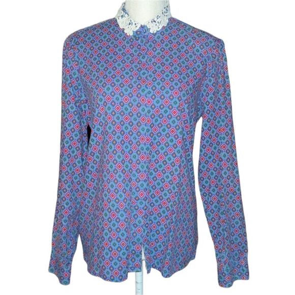 Mr. Witt Vintage geometric print top with lace collar size 14 - Picture 3 of 6